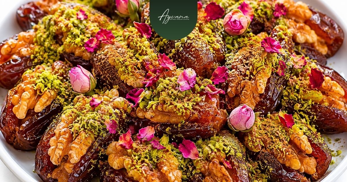 Traditional Persian ranginak made with dates, walnuts, and cinnamon served as a sweet dessert