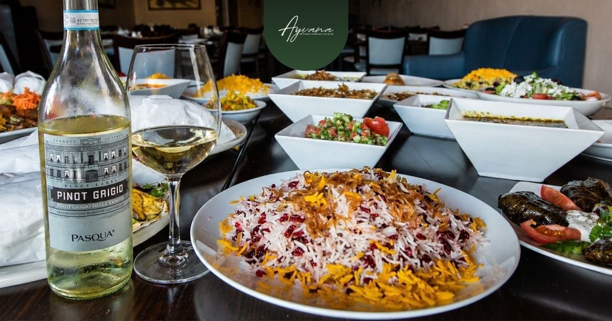 Pinot Grigio with Persian rice dish highlighting balanced flavors, herbs, saffron, and acidity in refined pairing experience